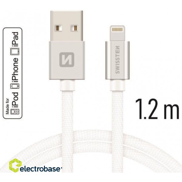 Swissten MFI Textile Fast Charge 3A Lightning Data and Charging Cable 1.2m image 2