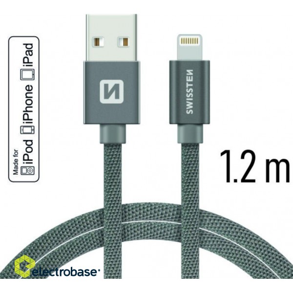 Swissten MFI Textile Fast Charge 3A Lightning Data and Charging Cable 1.2m paveikslėlis 1