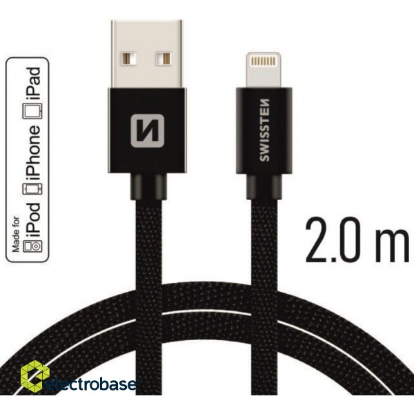 Swissten MFI Textile Fast Charge 3A Lightning Data and Charging Cable 2.0m image 1