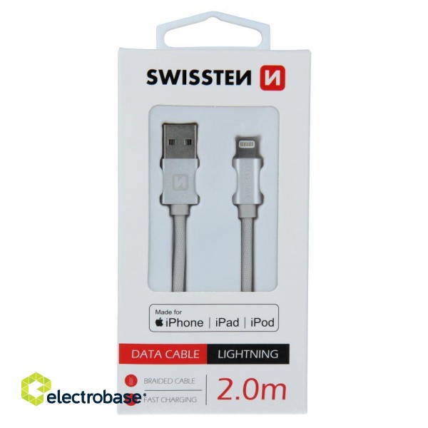 Swissten MFI Textile Fast Charge 3A Lightning Data and Charging Cable 2m image 1