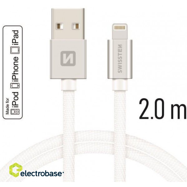 Swissten MFI Textile Fast Charge 3A Lightning Data and Charging Cable 2m image 2