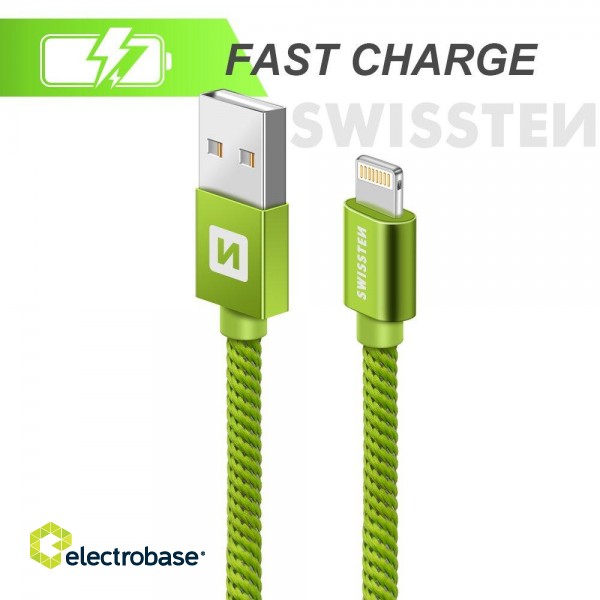 Swissten Textile Fast Charge 3A Lightning Datu un Uzlādes Kabelis 1.2m image 2