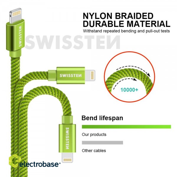 Swissten Textile Fast Charge 3A Lightning Data and Charging Cable 2m image 3
