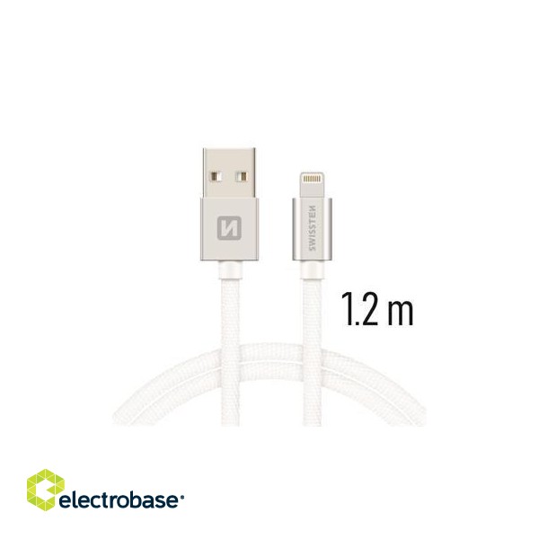 Swissten Textile Fast Charge 3A Lightning Data and Charging Cable 1.2m image 1
