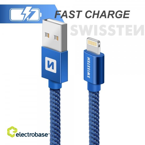 Swissten Textile Fast Charge 3A Lightning Datu un Uzlādes Kabelis 2m image 2