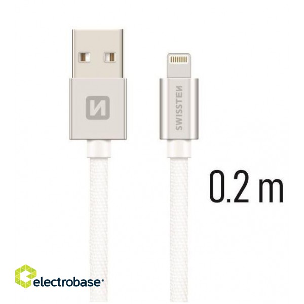 Swissten Textile Fast Charge 3A Lightning Data and Charging Cable 20 cm image 1
