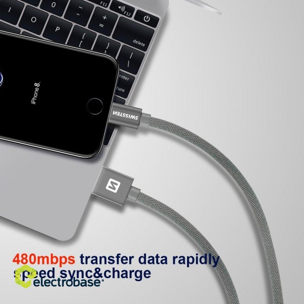 Swissten Textile Fast Charge 3A Lightning Data and Charging Cable 20 cm image 5
