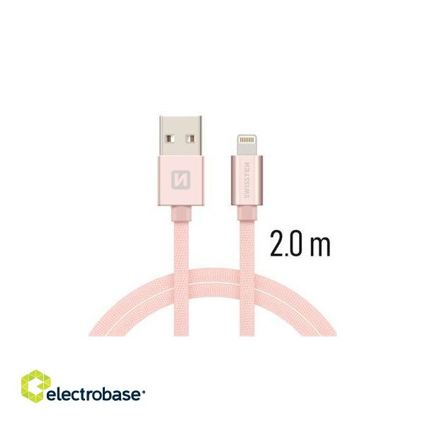 Swissten Textile Fast Charge 3A Lightning Data and Charging Cable 2m paveikslėlis 1