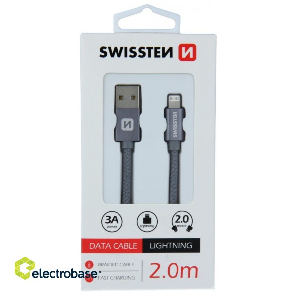 Swissten Textile Fast Charge 3A Lightning Data and Charging Cable 2m paveikslėlis 4