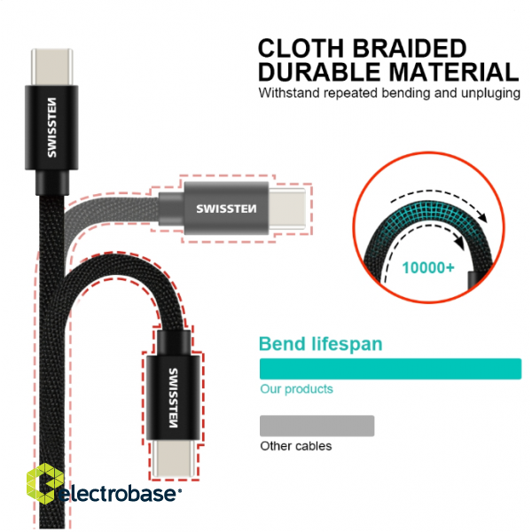 Swissten Textile USB-C To Lightning Data and Charging Cable Fast Charge / 3A / 1.2m image 3