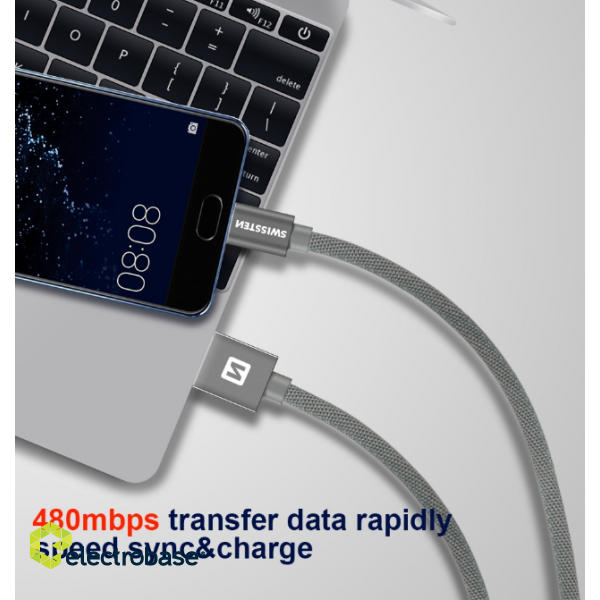 Swissten Textile Universāls Quick Charge 3.1 USB-C Datu un Uzlādes Kabelis 20 cm image 4