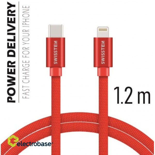 Swissten Textile USB-C To Lightning Data and Charging Cable Fast Charge / 3A / 1.2m paveikslėlis 5