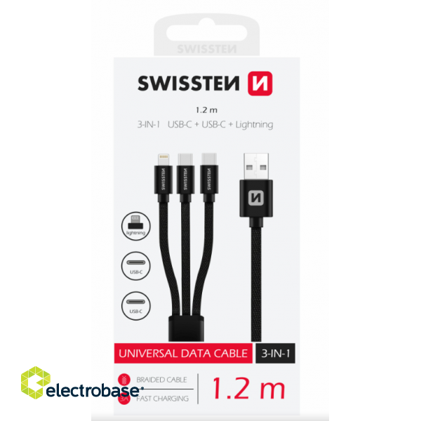 Swissten 3in1 Textile Vads 1.2m image 1