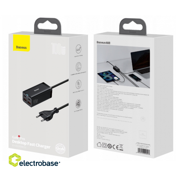 Baseus GaN3 Lādētājs 2x USB-C / 2x USB / 100W image 5