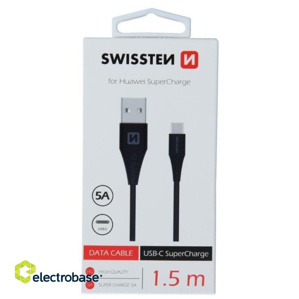 Swissten 5A Super Fast Charge priekš Huawei USB-C Datu un Uzlādes Kabelis 1.5m image 1