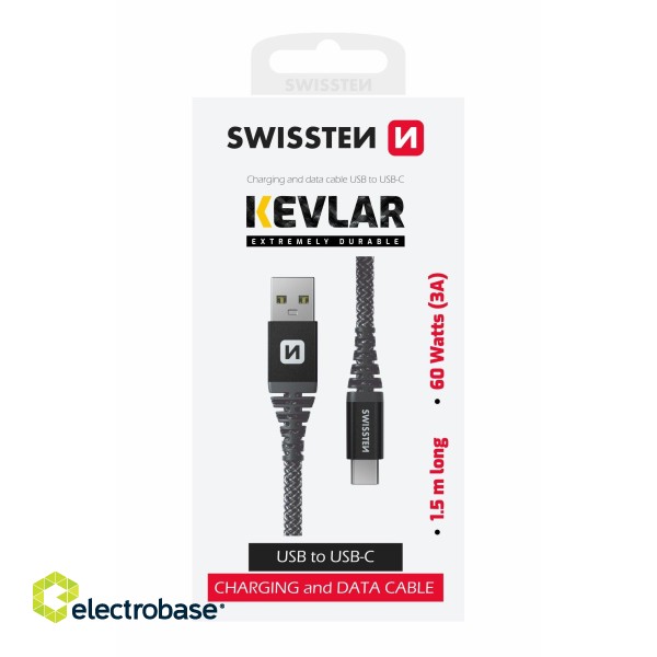 Swissten Kevlar Kabelis USB / USB-C / 1.5m / 60w image 1