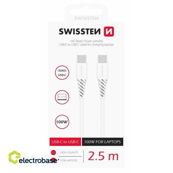 Swissten Power Delivery Data Cable USB-C to USB-C 5A (100W) 2.5m image 1