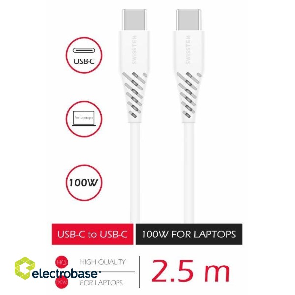 Swissten Power Delivery Data Cable USB-C to USB-C 5A (100W) 2.5m image 2
