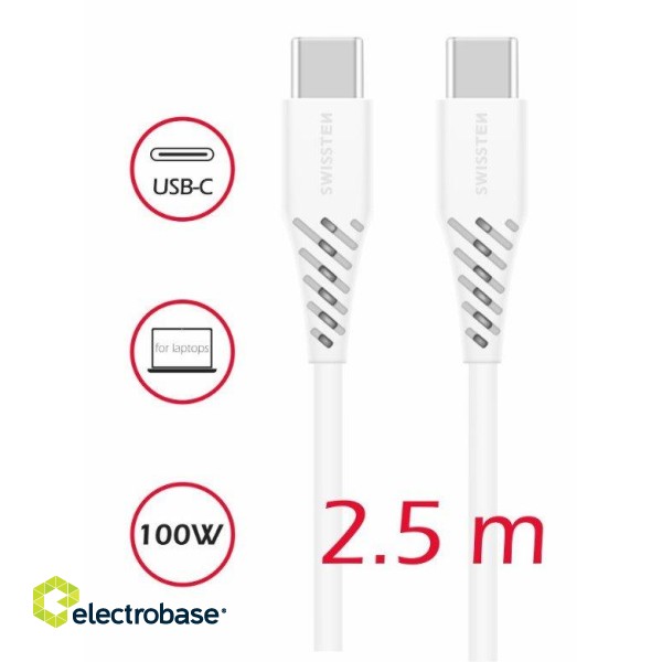 Swissten Power Delivery Data Cable USB-C to USB-C Datu un Uzlādes Kabelis 5A (100W) 2.5m image 3