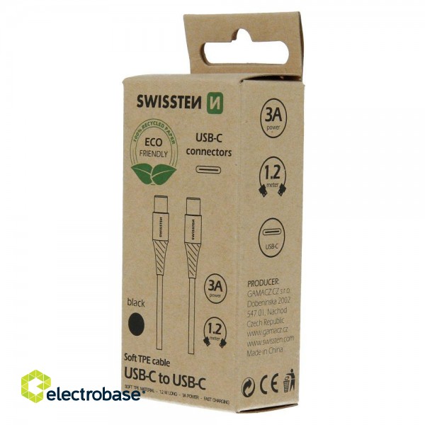 Swissten Soft 3A USB-C - USB-C Data and Charging Cable 1.2m image 2