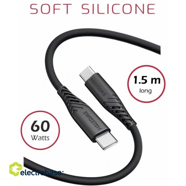 Swissten Soft Silicone 60W Провод USB-C - USB-C 1.5m фото 1