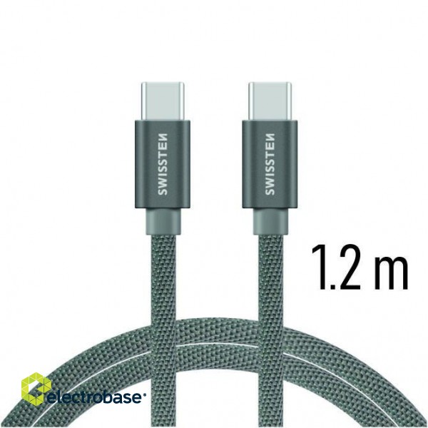 Swissten Textile Fast Charge 3A USB-C / USB-C Datu un Uzlādes Kabelis 1.2m image 1