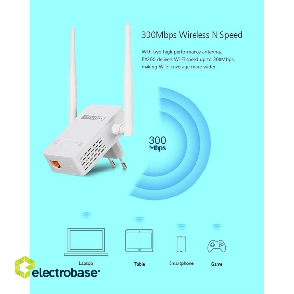 Totolink EX200 Wi-Fi Range Extender 2.4GHz 300Mbit/s Bezvadu signāla pastiprinātājs image 9
