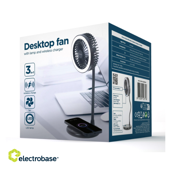 Gembird Desktop Wireless Charger with Fan with Lamp paveikslėlis 2