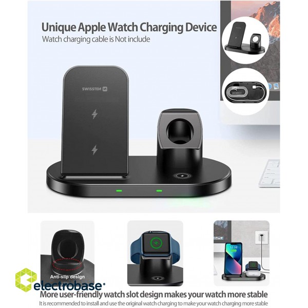 Swissten Wireless Charger 3in1 Stand for Apple and Samsung paveikslėlis 2