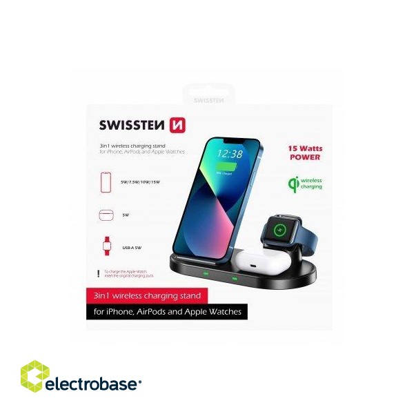 Swissten Wireless Bezvadu Lādētāja 3in1 Statīvs priekš Apple un Samsung image 7