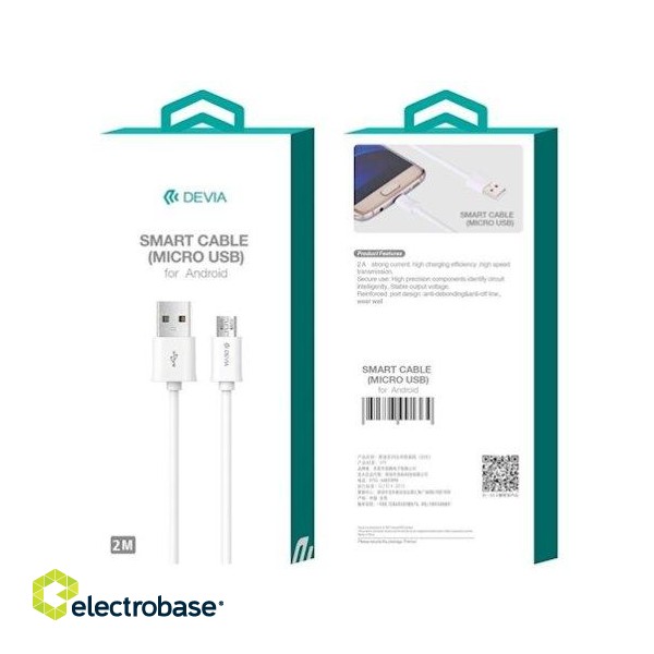 Devia Smart Universal Micro USB Data and Charging Cable 2.0m White image 2