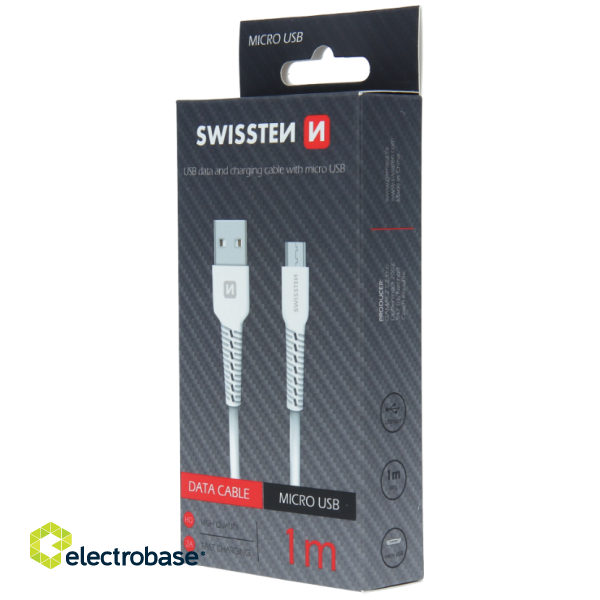 Swissten Basic Fast Charge 3A Micro USB Data and Charging Cable 1m White paveikslėlis 2