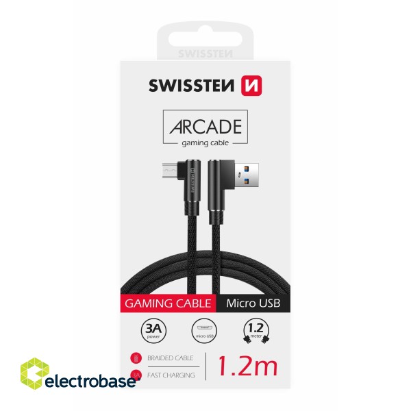 Swissten Pītais L Tipa Universāls Quick Charge 3.1 USB uz micro USB Datu un Uzlādes Kabelis 1.2m image 1