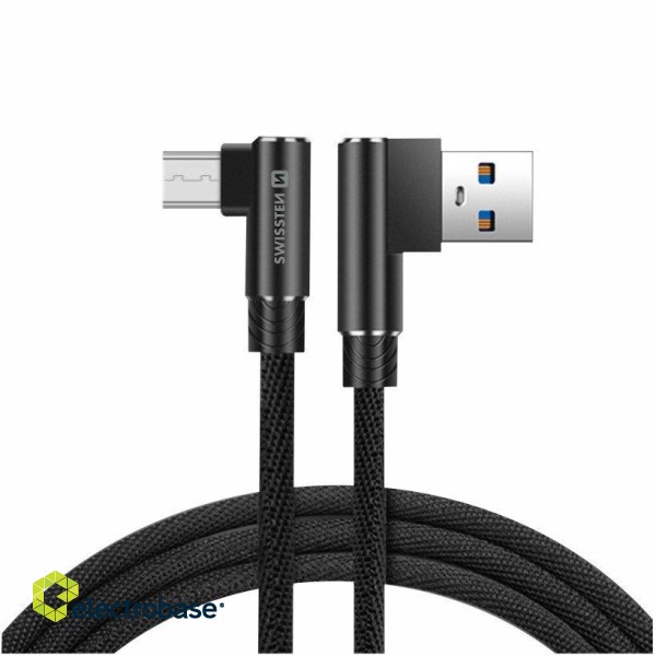 Swissten Pītais L Tipa Universāls Quick Charge 3.1 USB uz micro USB Datu un Uzlādes Kabelis 1.2m image 3