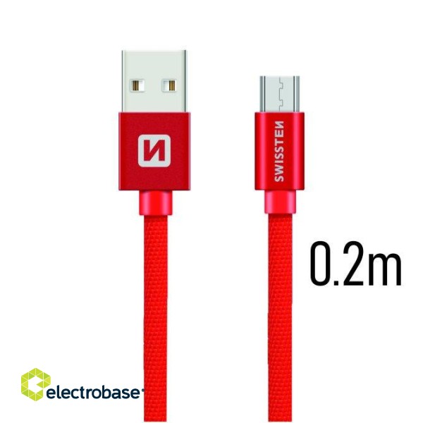 Swissten Textile Quick Charge Universāls Micro USB Datu un Uzlādes Kabelis 0.2m image 1