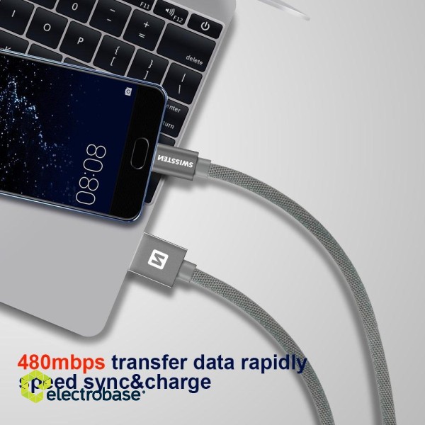 Swissten Textile Quick Charge Universal Micro USB Data and Charging Cable 0.2m paveikslėlis 4