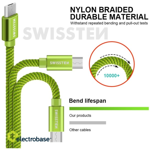Swissten Textile Universal Micro USB Data and Charging Cable 1.2m paveikslėlis 2