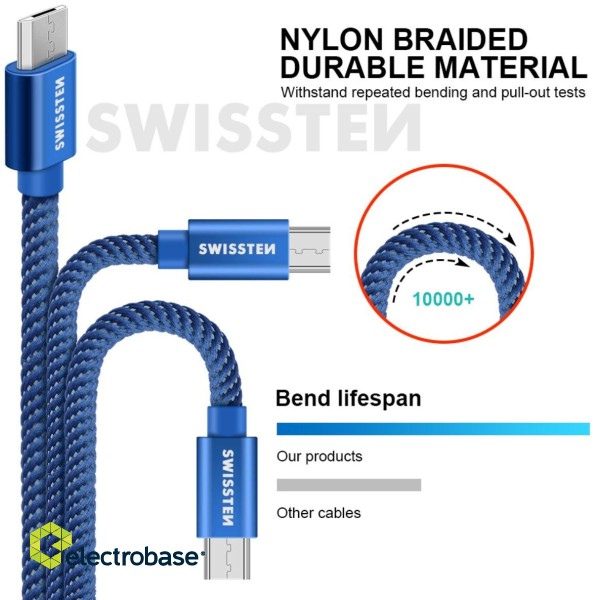 Swissten Textile Universāls Micro USB Datu un Uzlādes Kabelis 2m image 2