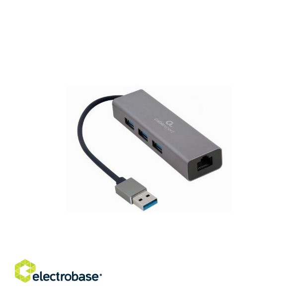 Gembird USB AM Gigabit Tīkla adapteris / 3 portu USB 3.0 Hubs image 1
