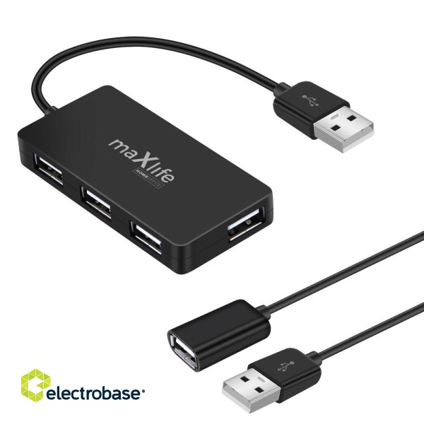 Maxlife Home Office USB 2.0 USB - 4x USB 0,15 m black + кабель 1,5 m Hub фото 1