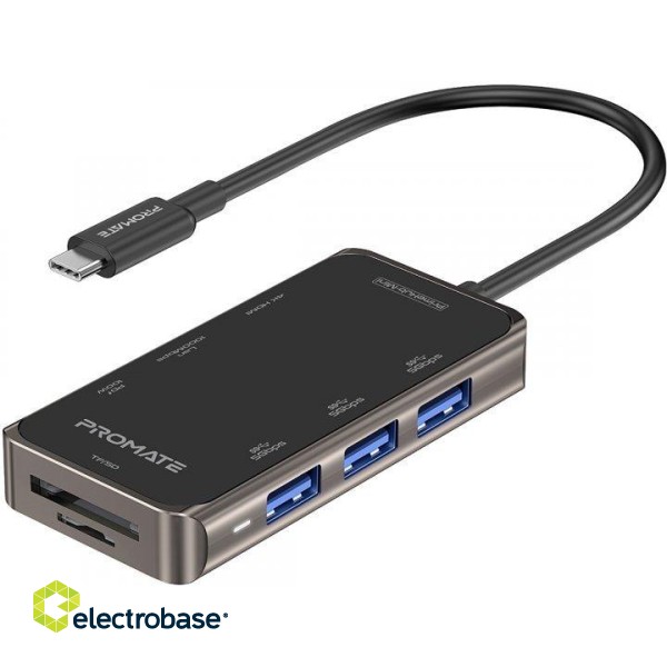 PROMATE PrimeHub-Mini 8in1 USB-C Hub HDMI 4K / LAN / PD 100W / SD / 3x USB 3.0 image 1