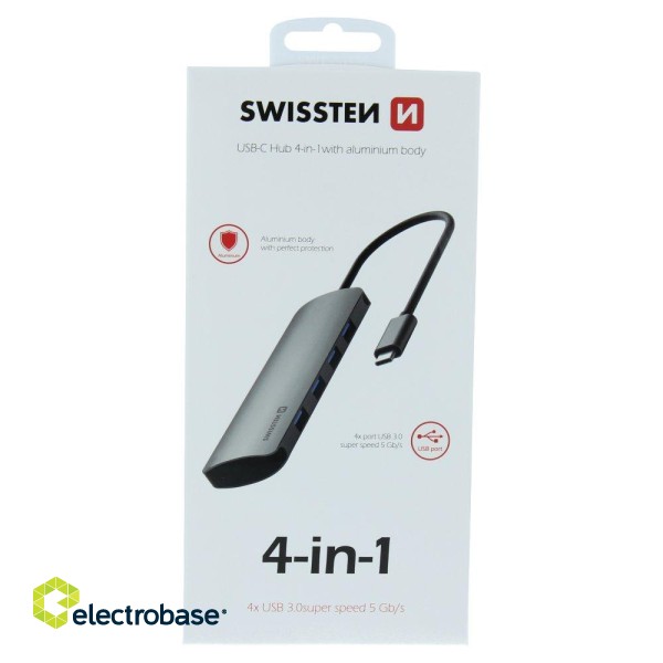 Swissten USB-C Hub 4in1 with 4 USB 3.0 ports Aluminum body paveikslėlis 4
