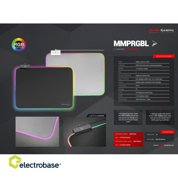 Mars Gaming MMPRGBL RGB Gaming MousePad 365 x 265 mm paveikslėlis 6