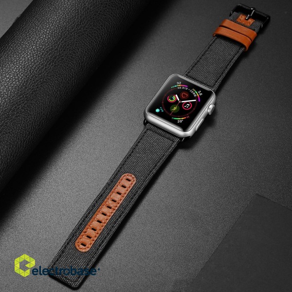Dux Ducis Canvas Кожанный Ремешок для часов Apple Watch 38 / 40 mm Черный-Коричневый фото 6