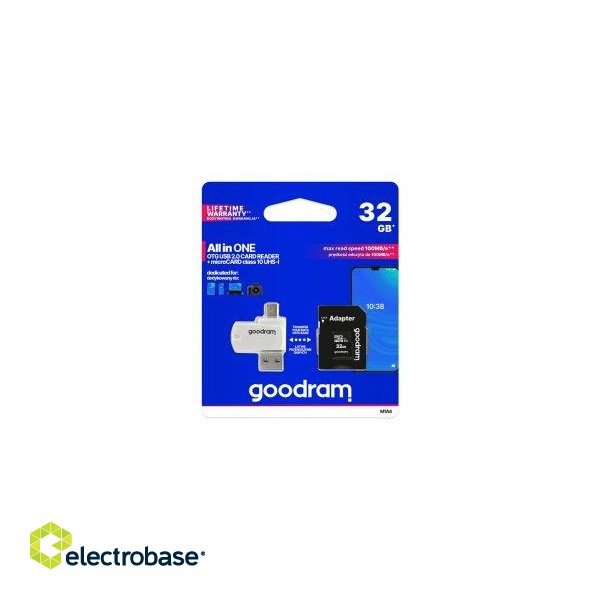 Goodram MicroSD class 10 UHS I 32GB Memory card + Card reader image 1