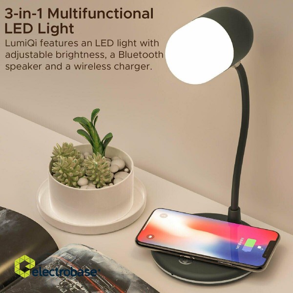 PROMATE LumiQi LED Galda Lampa ar Bezvadu uzlādi un Bluetooth skaļruni image 3