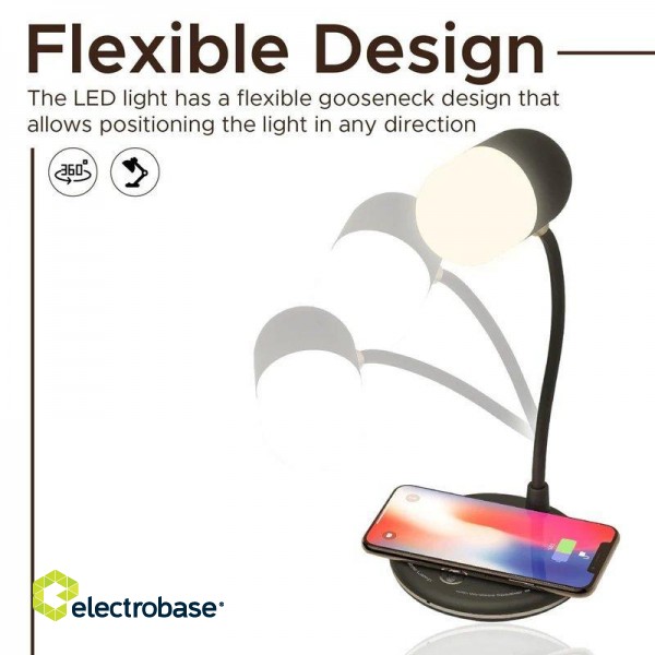 PROMATE LumiQi LED Galda Lampa ar Bezvadu uzlādi un Bluetooth skaļruni image 4