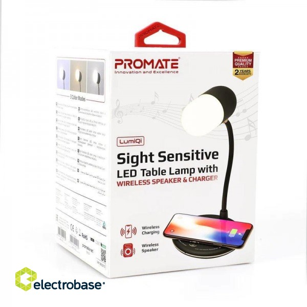 PROMATE LumiQi LED Galda Lampa ar Bezvadu uzlādi un Bluetooth skaļruni image 5