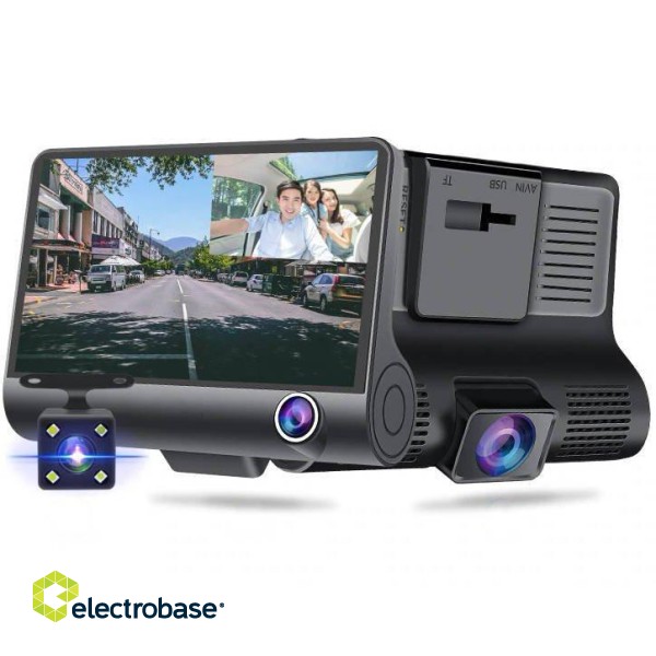 RoGer 3in1 Auto Videoreģistrators ar integrētu priekšējo / Aizmugurējo / Salona kameru / Full HD / 170 grādu skatu image 1