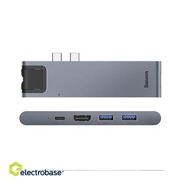 Baseus CAHUB-L0G 7 in 1 Dok Stacija Priekš MacBook / HDMI / 2 x USB 3.0 / USB-C / RJ45 / SD / Micro SD Thunderbolt C+ image 1